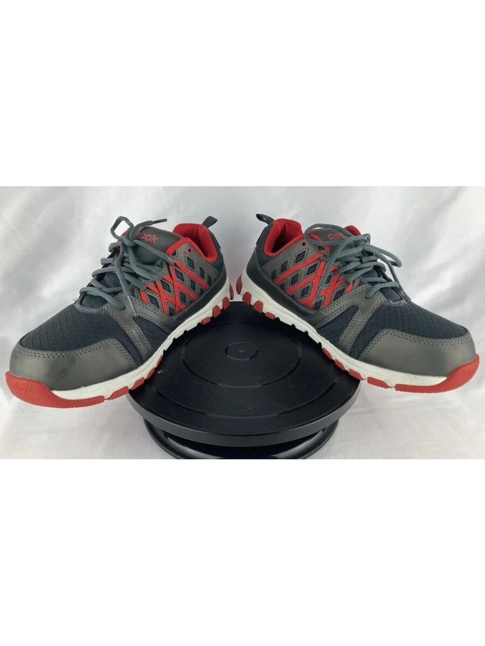 Men’s Size 12 Wide Reebok Sublite Cushion Work Steel Toe Shoes Grey Red RB4005